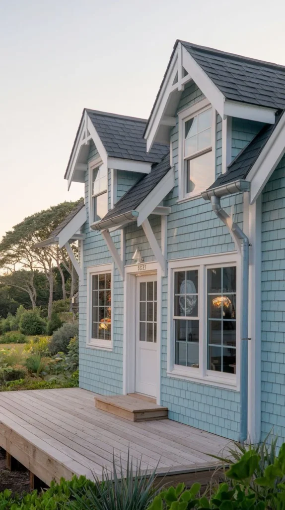 Beautiful Coastal Cottage with Blue Shingles and Expansive Deck