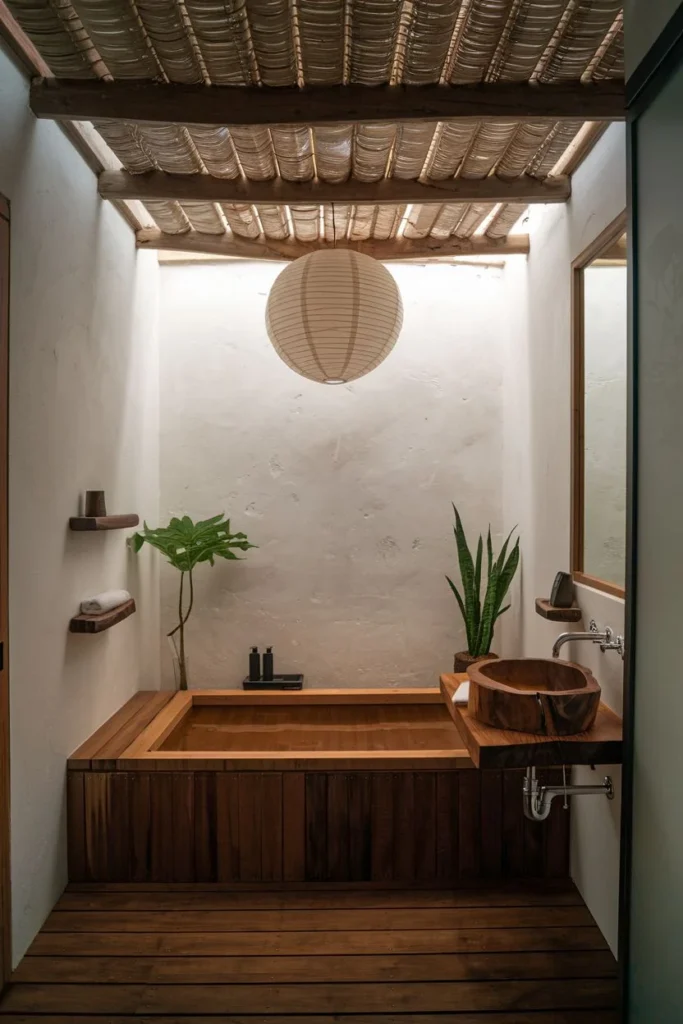 Serene Skylit Sanctuary with Wooden Tub