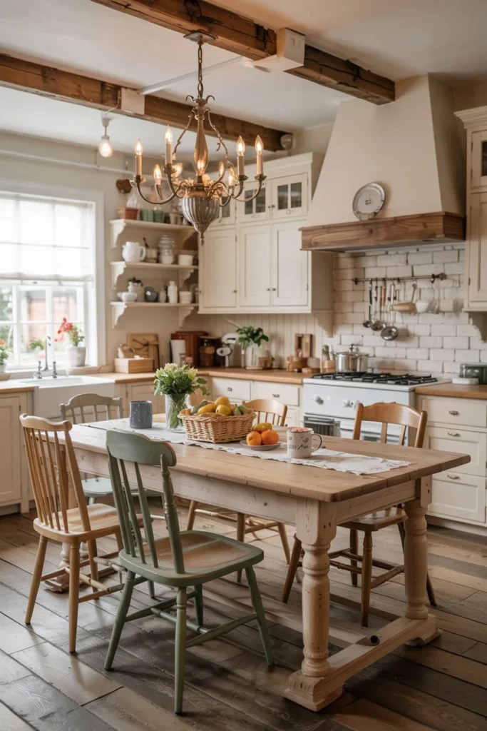 Rustic Farmhouse Table with Mixed Chair Styles