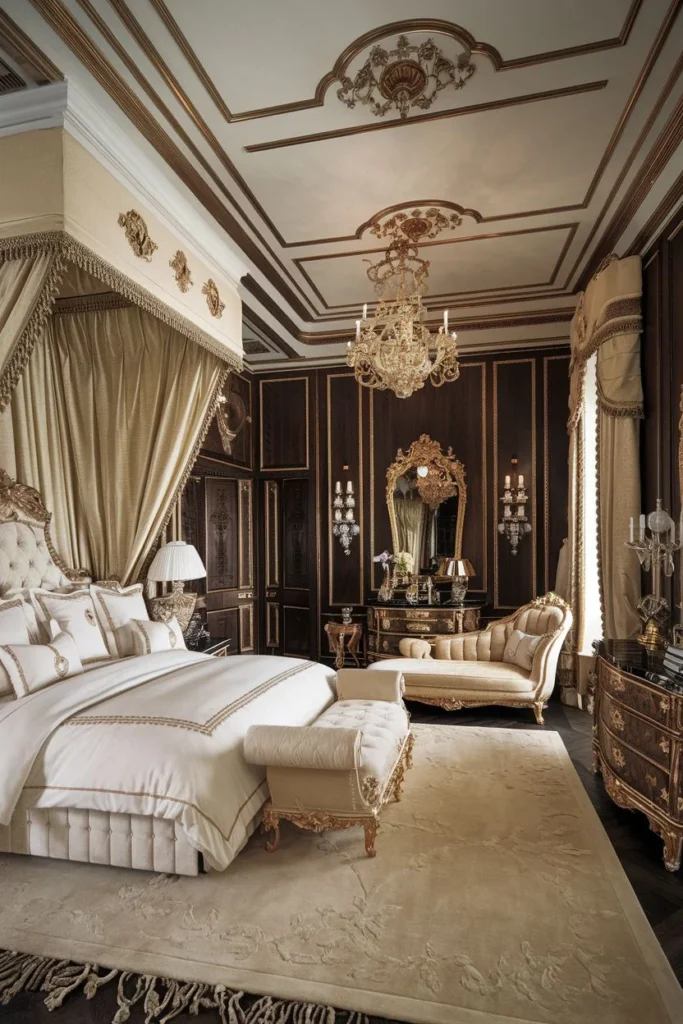 Dark Wood Paneled Royal Bedroom