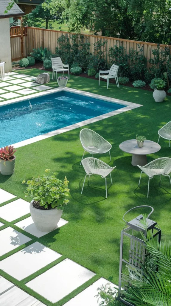 White Border Pool with Artificial Turf