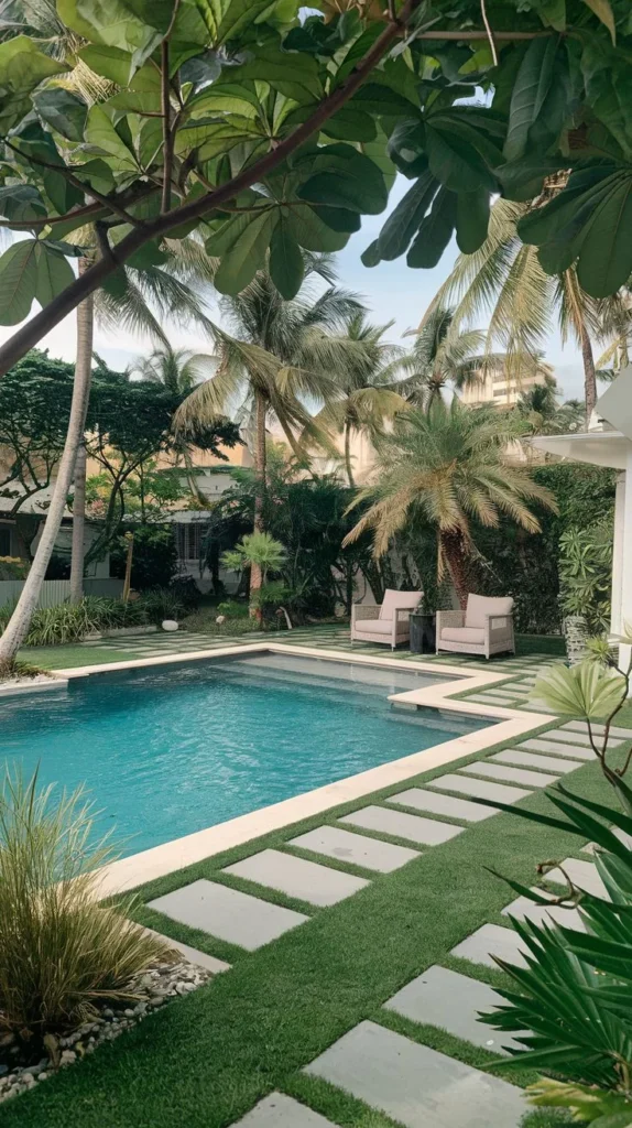 Tropical Pool with Palm Canopy