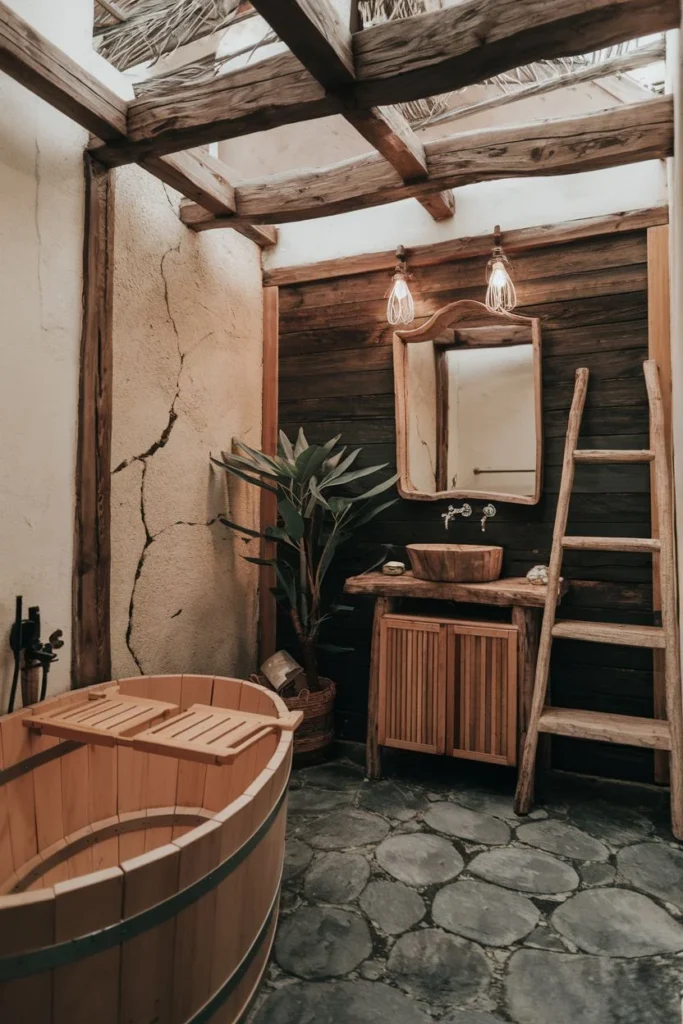 Cracked Wall Aesthetic with Light Barrel Tub