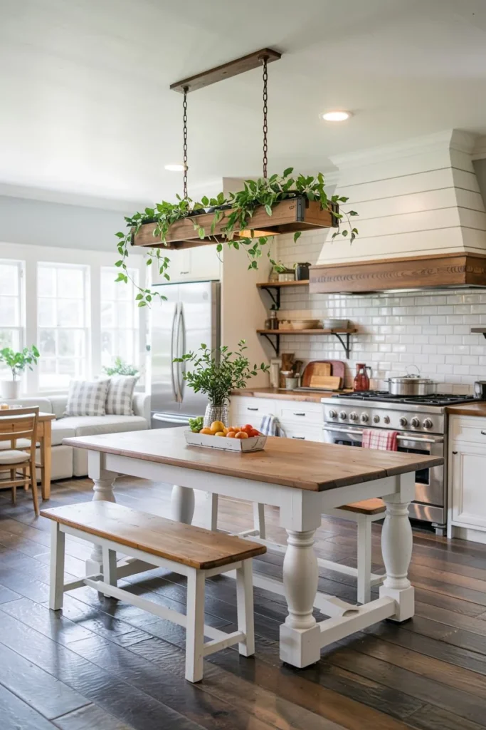 White and Wood Table with Hanging Greenery