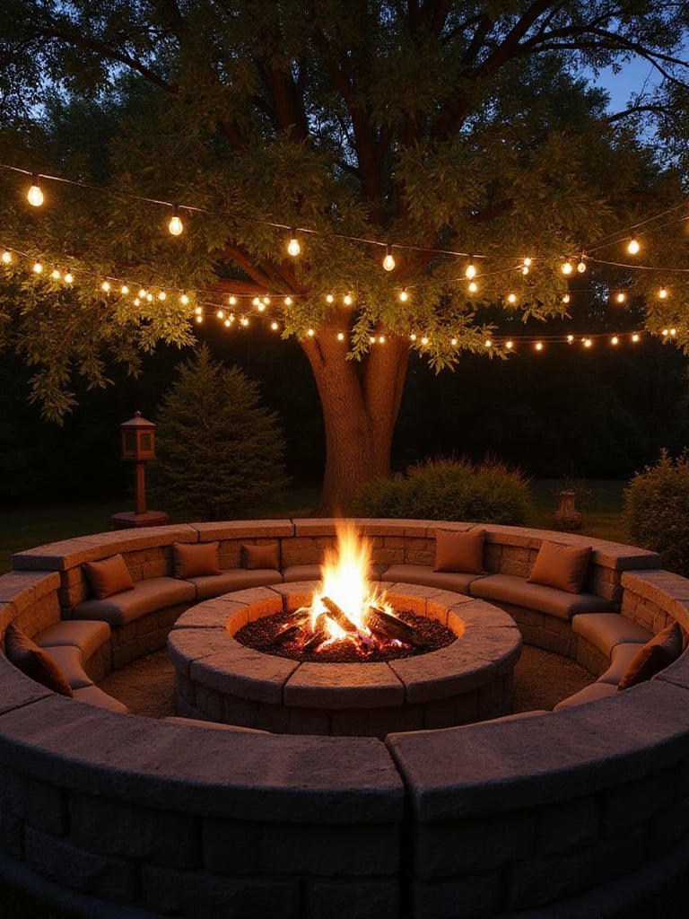 String Lights and Firepit Ambiance