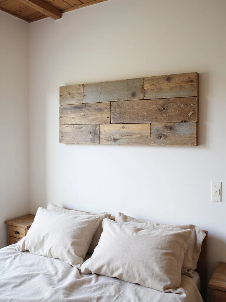 Warm Up a Rustic Bedroom Wall Art Decoration with Natural Wooden