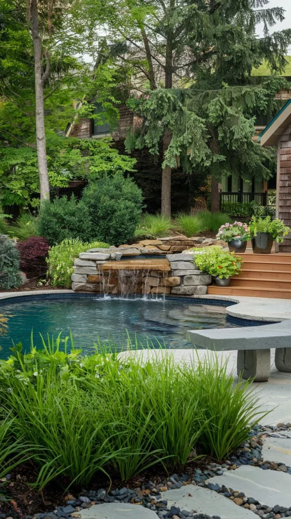 Dramatic Pool with Grand Rock Waterfall