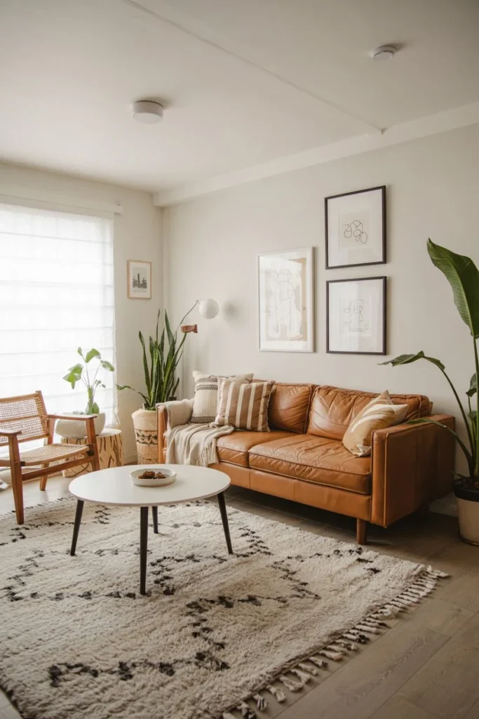 Brown Leather Sofa with Nordic Flair
