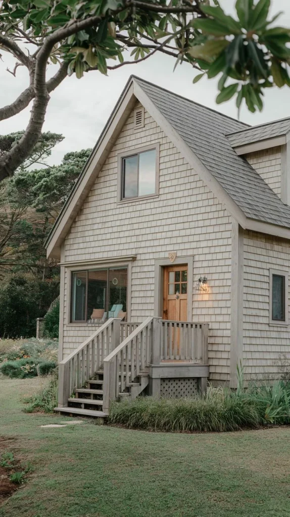 Shingle Cottage with Wooden Steps and Railings