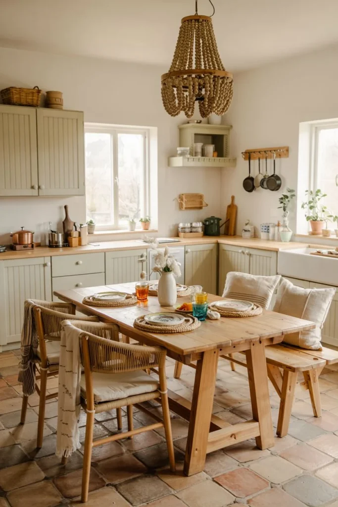 Light Wood Table with Woven Accents