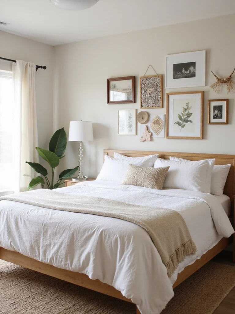 Design a Personal Gallery Wall Above the Bed for Storytelling Style