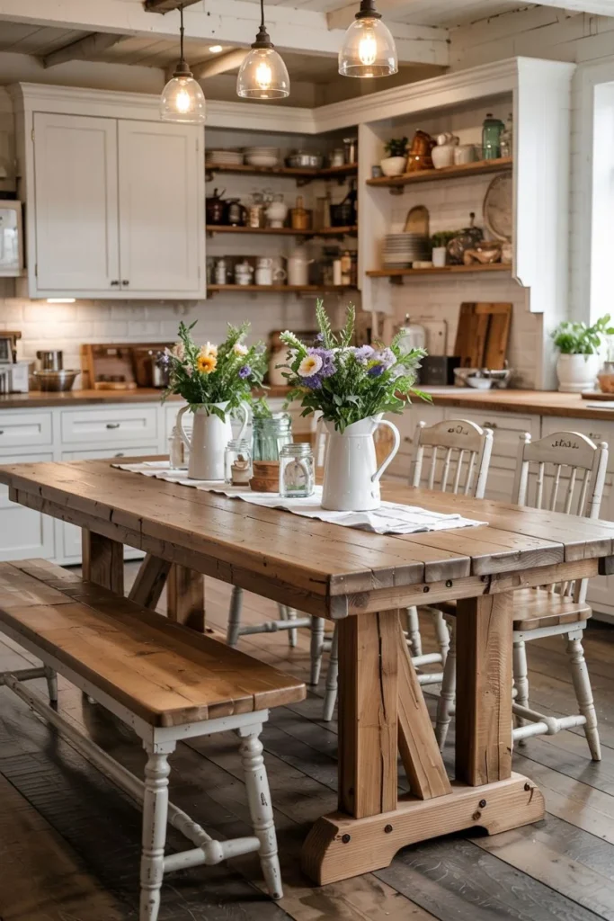 Solid Table with Benches and Mixed Seating