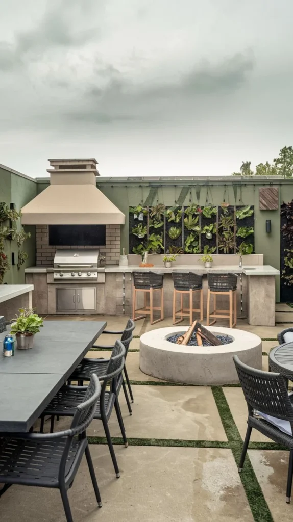 Modern Grill Station with Vertical Garden