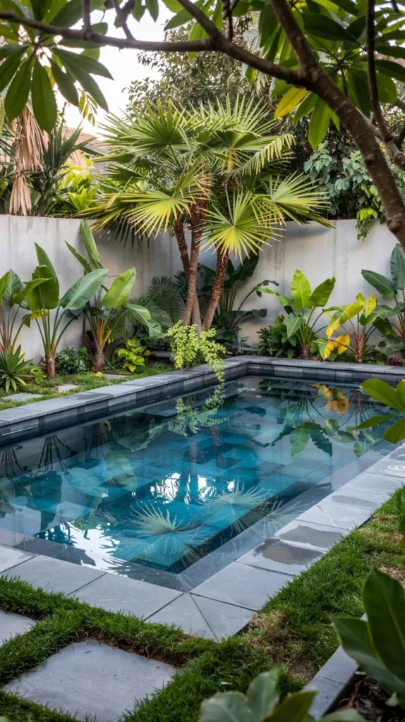 Dark-Tiled Pool in Secluded Tropical Garden