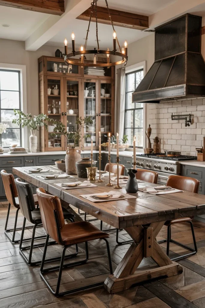 Dark Rustic Table with Leather Accents