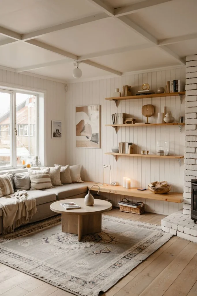 Textured Walls and Floating Shelves