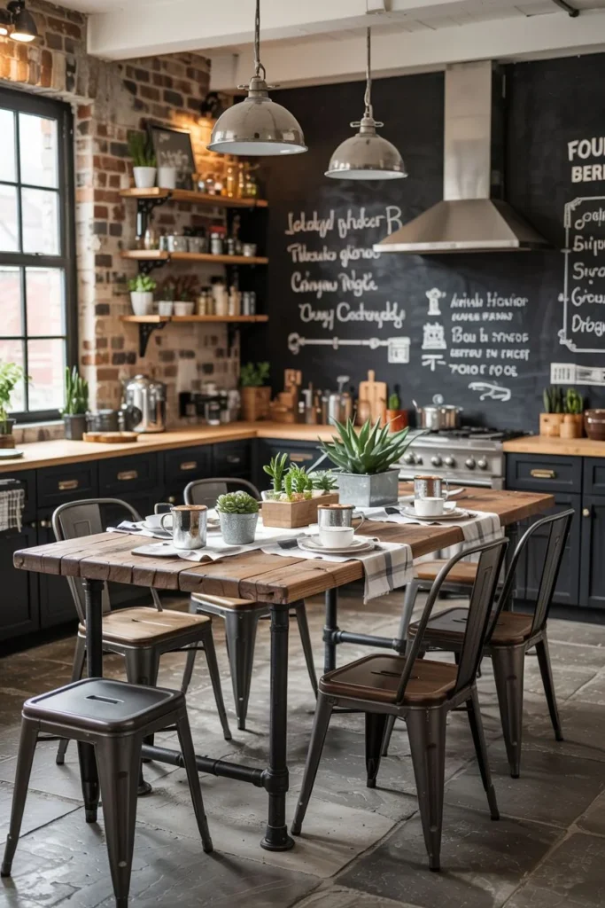 Industrial Farmhouse Table with Metal Pipe Base