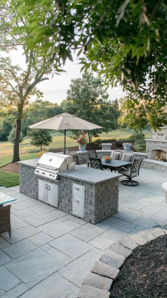 Stone Block Grill Station with Fire Pit