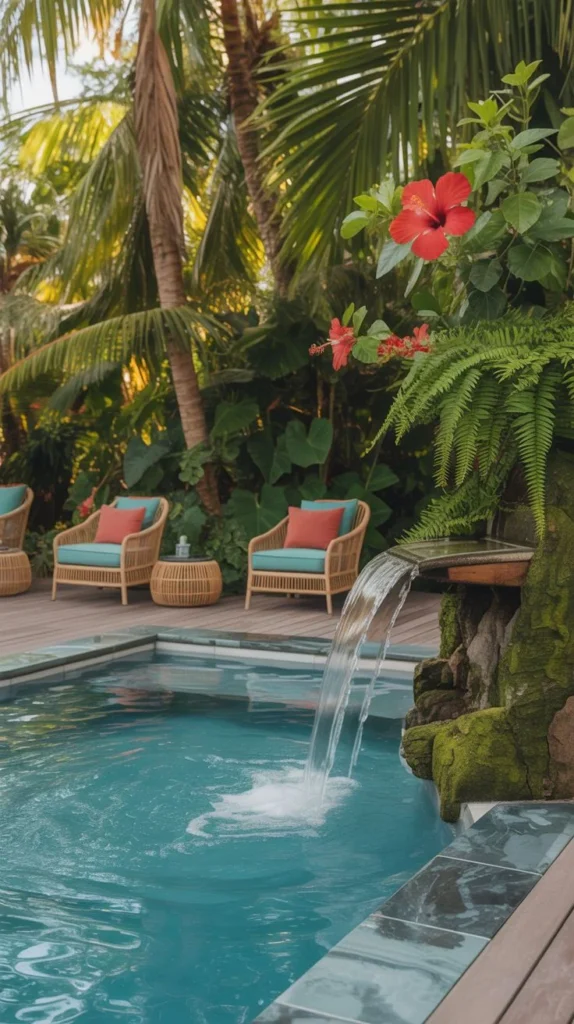 Rock Waterfall and Tropical Deckscape