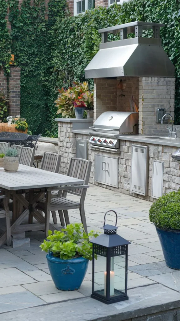 Built-In Grill Station against Ivy Wall
