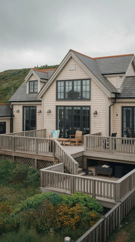 Large Shingle House with Extensive Multi-Level Deck