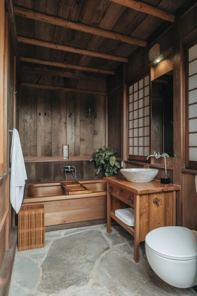 Full-Wooden Paneling Bathroom