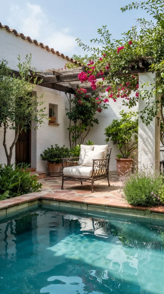 Courtyard Pool with Vine-Draped Pergola