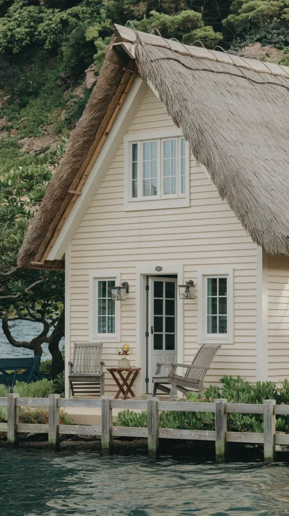 Small Coastal Cottage with Thatched Roof and Water Access