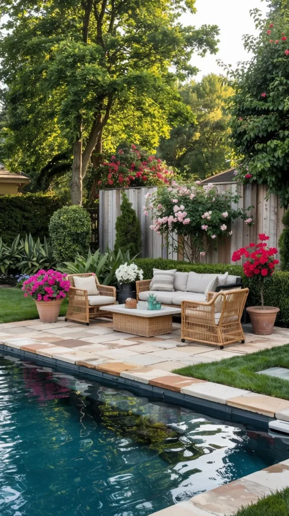 Poolside Lounge with Abundant Floral Displays