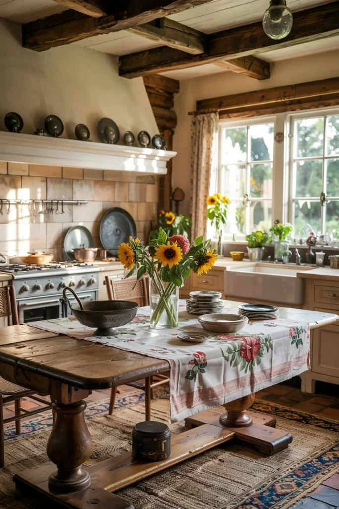 Dark Wood Farmhouse Table with Carved Details