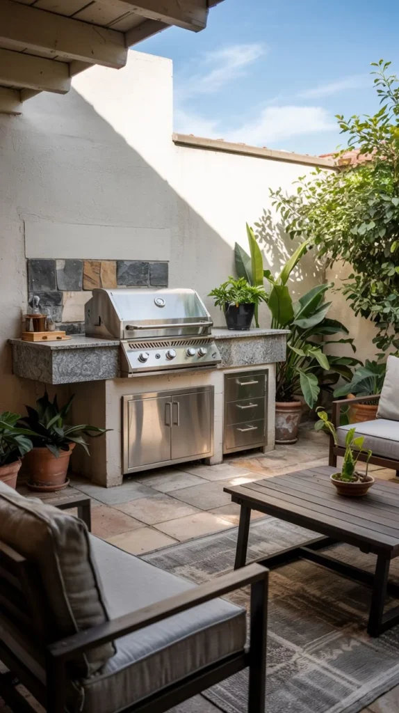 Courtyard Grill Station with Tiled Backsplash