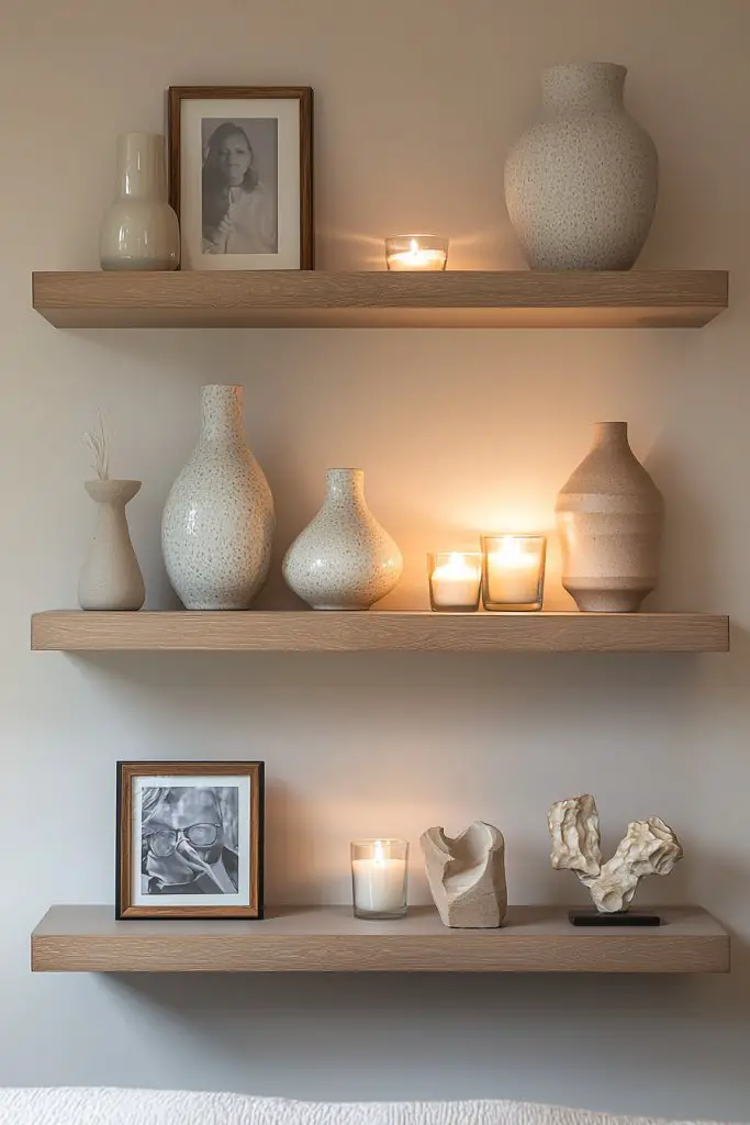 Floating Shelves with Decorative Objects for Functional Charm
