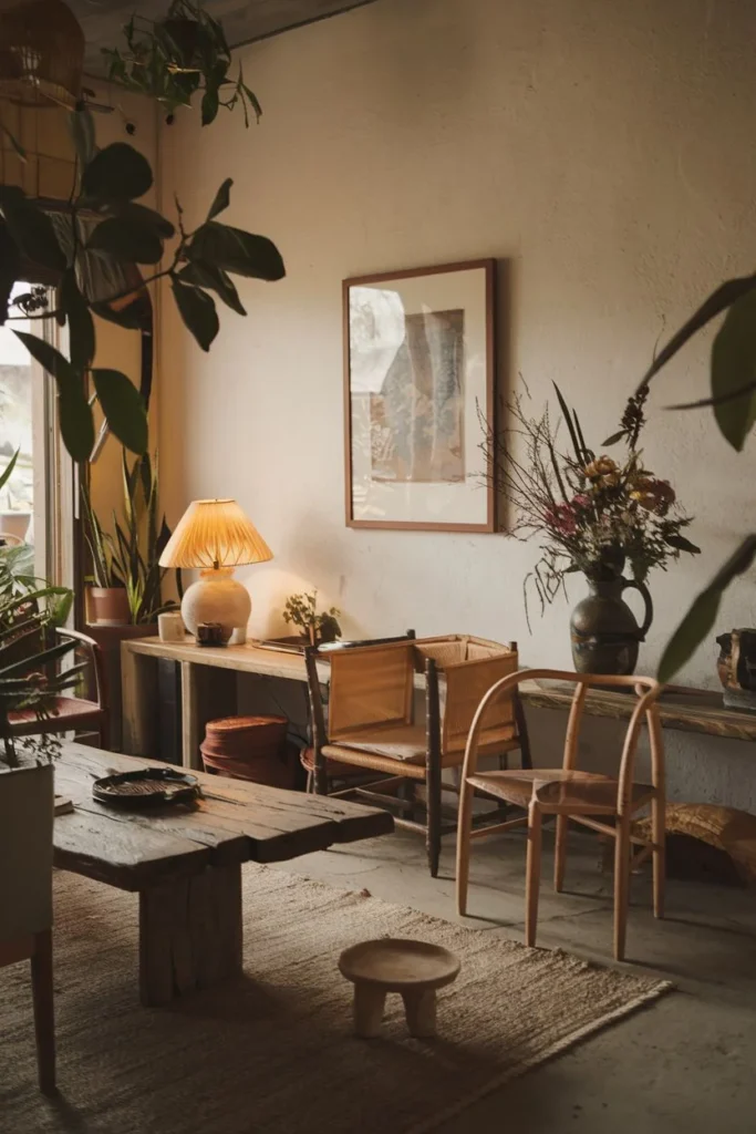 Warm Wood-Toned Living Area