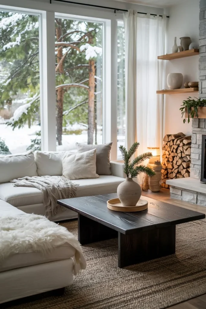 Natural Warmth with Stone Fireplace