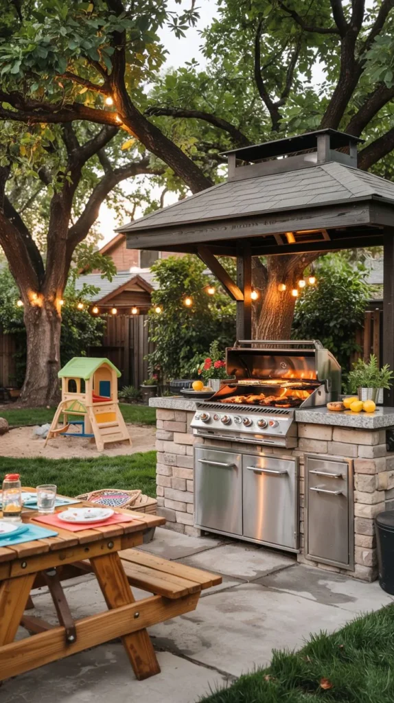 Gazebo Covered Grill Station with Dining Area