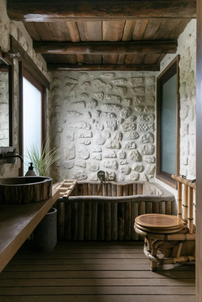 Stone Wall and Wooden Accents