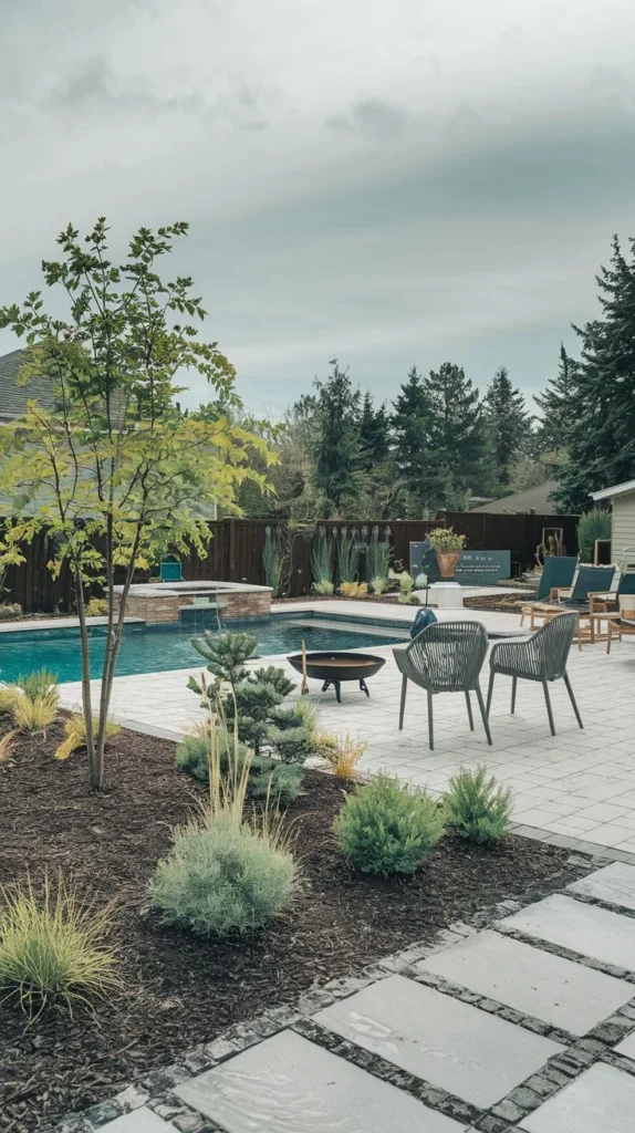 Modern Patio Pool with Fire Pit