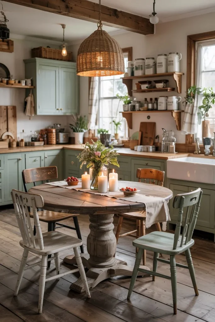 Round Rustic Table for Small Kitchens