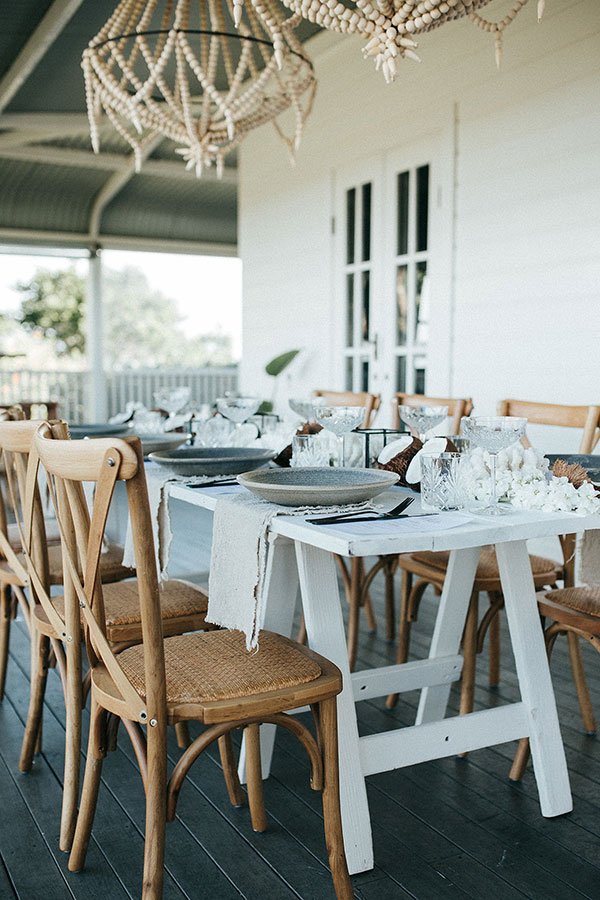 Minimalist white table setting