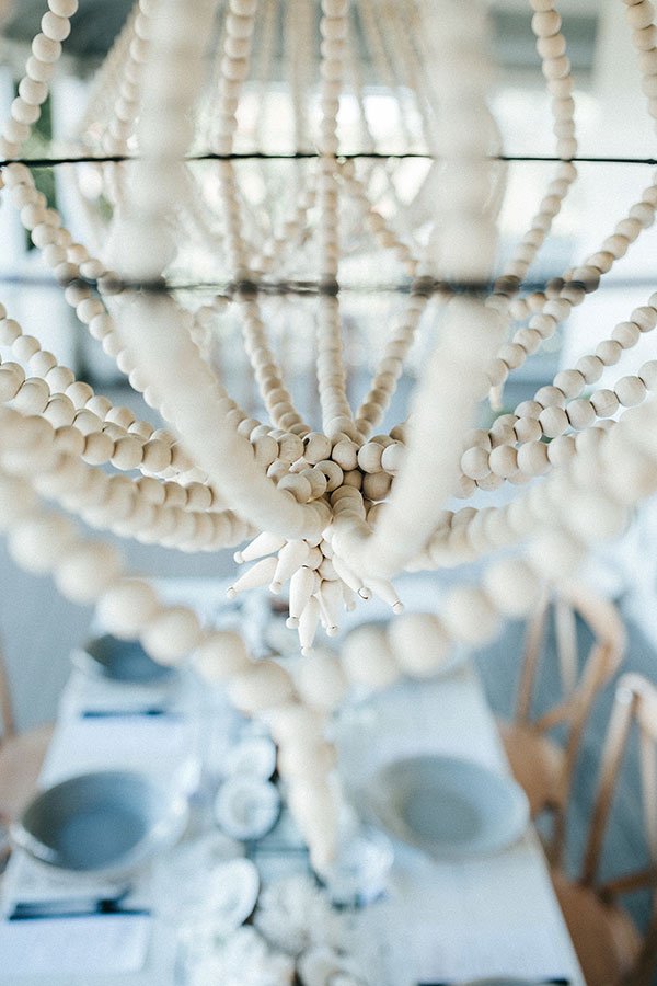 Oversized white beaded chandeliers